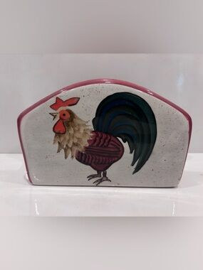Vintage Hand-Painted Rooster Ceramic Accent - Pink, Teal, Burgundy country